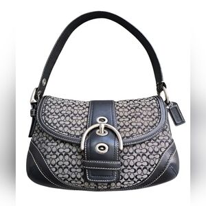 Coach Y2K Soho Small Signature Flap Shoulder Bag F10925 black white gray EUC